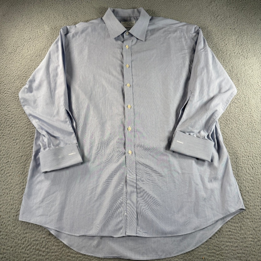 Charles Tyrwhitt Dress Shirt Mens 18/37 Blue Micro Stripe French Cuff Non Iron